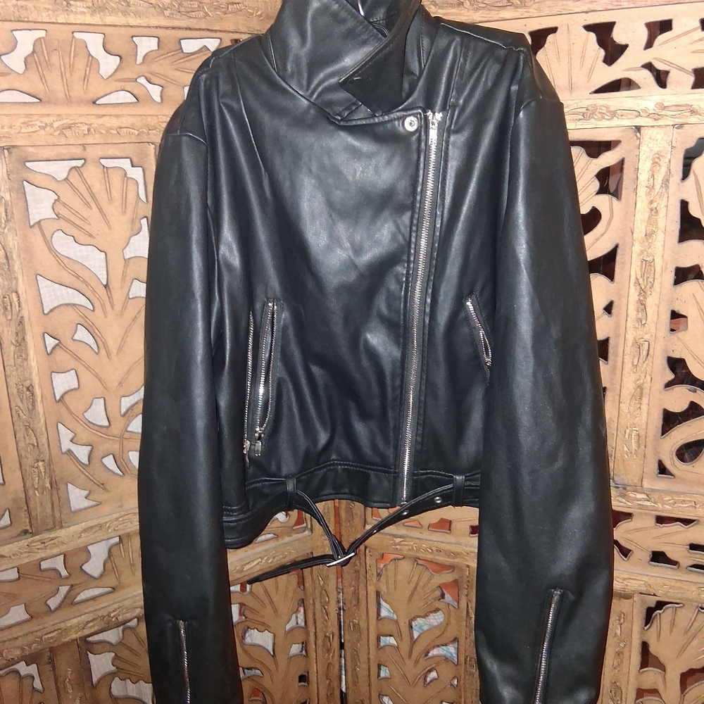 Ambiance Black Faux Leather Asymmetric Moto Jacket
